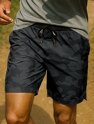  Herren Laufshorts Tasche Shorts Sport & Outdoor Lässig Atmungsaktiv Schnelltrocknend Leicht Tennis Golfspiel Laufen Normale Passform Sportbekleidung Sportkleidung Tarnung Schwarz Hellgrau Grau