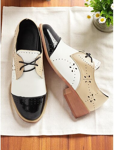  zweifarbige Brogue-Oxford-Flats für Damen – Schnürschuhe aus Kunstleder im Vintage-Stil der 50er Jahre für den Alltag und halbformelle Kleidung im Retro-Stil