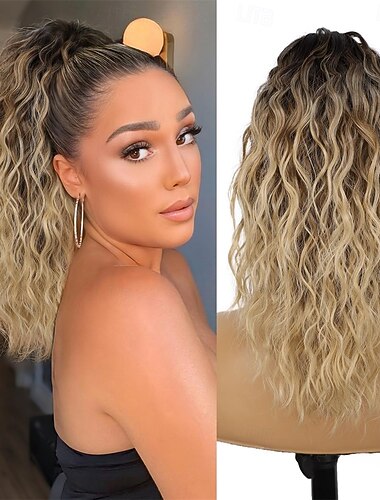  klauw clip paardenstaart extensie 18 inch golvende paardenstaarten haarextensies gelaagde pluizige clip-on paardenstaarten voor vrouwen synthetische haarstukken ombre zwart mix blond
