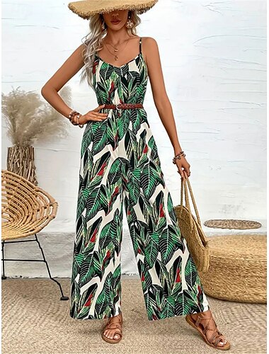  Női Szabályos Jumpsuitek Aktív Virágos Ujjatlan V-alakú Nyitott hátú Magas derék Vakáció Napi Normál Lóhere Nyár