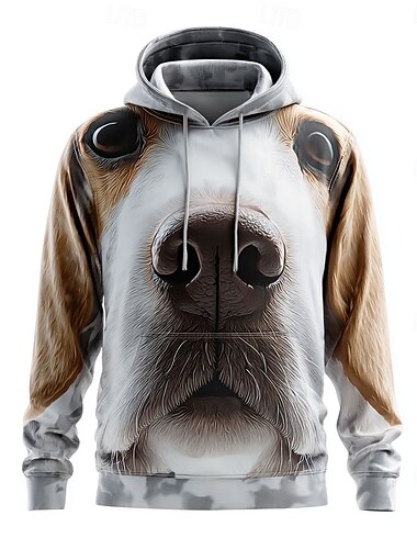  Herr Hund 3D Huvtröjor Tröja Ytterkläder Huvtröja Rund hals Häftig 3D-tryck Nattklubb Streetwear Vit Snörning Grafisk Höst Vinter Designer