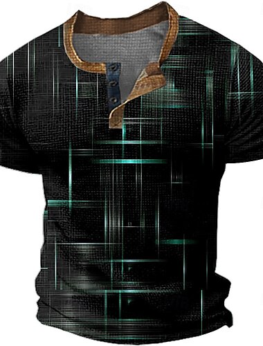  Herren Grafik Geometrisch Henley Hemd Waffel-T-Shirt Kurzarm Täglich Retro Vintage Klassisch Sport im Freien Lässig Ferien Frühling & Sommer Ganzjahres Blau Gelb Rosa Grün Grau Henley Henley T-Shirt