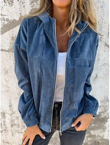  Γυναικεία Casual Jacket Μπουφάν με κουκούλα Άνετο Αναπνέει Φερμουάρ Τσέπη Απλός Καθημερινό Σκέτο Διακοπές Δρόμος Causal Καθημερινά Ρούχα Φερμουάρ Κανονικό Με Κουκούλα Κανονικό Μακρυμάνικο
