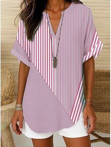  Damen Boho-Hemd Grafik Geometrisch Elegant Bohemien Tropisch Ärmellos Kurzarm V Ausschnitt Normale Oberteile Täglich Ferien Strandbekleidung Gras-Grün Gelb Rosa Blau Purpur Sommer Frühling