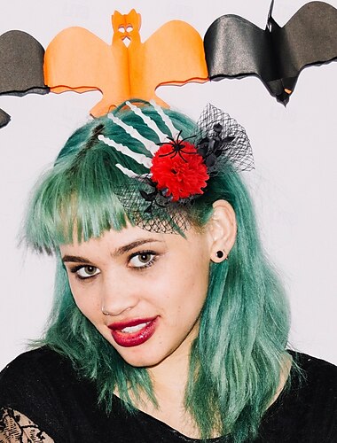  Pince à cheveux en forme de tête de mort pour Halloween, pince latérale en maille effrayante, accessoire de coiffure unique pour costume de fête