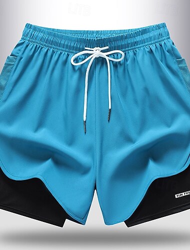  男性用 ランニングショーツ タイツ付きショートパンツ ポケット 弾性ウエストバンド ボトムズ アスレイジャー ジム用 いい結果 速乾性 高通気性 ランニング ヨガ レギュラー スポーツウェア アクティブウェア ソリッド ブラック ブルー グレー