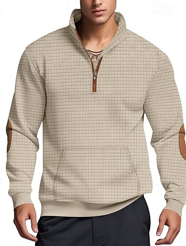  Herren Waffel-Sweatshirt Reißverschluss Kapuzensweatshirt Schwarz Marineblau Khaki Hellgrau Dunkelgray Stehkragen Einfach Fronttasche Viertel Postleitzahl Sport & Outdoor Lässig Täglich Streetwear