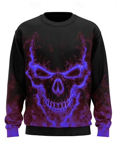  Halloween Men's Skull 3D Sweatshirt Sweatshirt Hooded Sweatshirt Crew Neck Casual 3D Print Red Blue Crewneck 3D All Seasons Designer