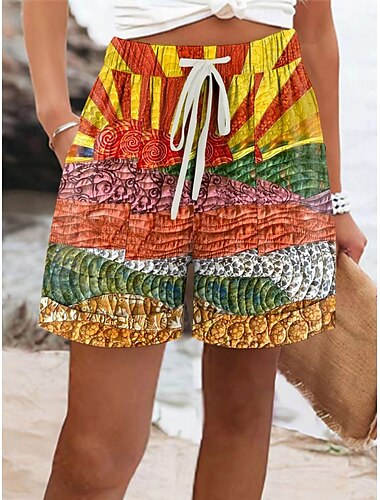  Dam Kinesiska Shorts Semester Vintage Etnisk Stil Kort Hög midja Grafisk Abstrakt Elastisk midja Formell Semester Gata Rödhakeägg blå Orange Grön Sommar Vår Normal
