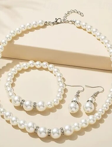 Brautschmuck-Sets 1 Set Perlen Zirkon Ringe Ohrringe Halskette Armbänder Damen elegantes stilvolles süßes Schmuckset für Hochzeit besondere Anlässe täglich