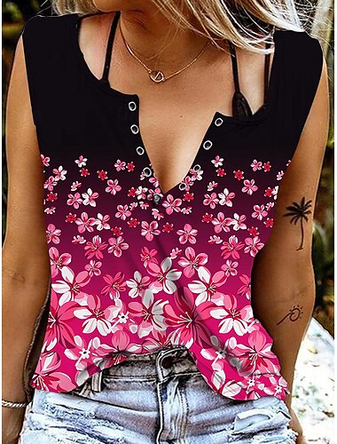  Γυναικεία Καμισόλ Tank Top Φλοράλ Γραφική Στυλάτο Καθημερινό Αμάνικο Λαιμόκοψη V Κανονικά μπλουζάκια Ανθισμένο Ροζ Θαλασσί Βυσσινί Καλοκαίρι Άνοιξη