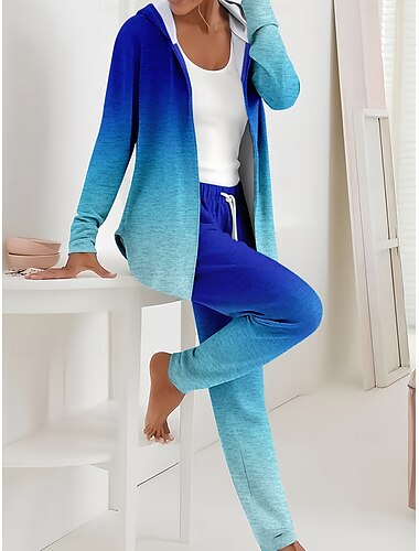  Damen Aktiv Täglich Kapuzensweatshirt Trainingsanzug Hosen-Sets Langarm Mit Kapuze Blumen Grafik Farbverlauf Kordelzug Druck Outdoor Lässig Blau Orange Grün Frühling Normale Passform