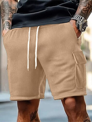  Herren Cargo-Shorts Strandshorts Laufshorts Turnhose Kordelzug Elastischer Bund Mehrere Taschen Einfach Komfort Atmungsaktiv Knielang Outdoor Surfen Täglich Urlaub Streetwear Schwarz Blau