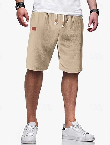  Voor heren Korte broek Linnen korte broek Zomer korte broeken Strandshorts Trekkoord Elastische taille Effen Comfort Ademend Knielengte Buiten Dagelijks Strand Vakantie Klassieke Stijl Zwart Wit