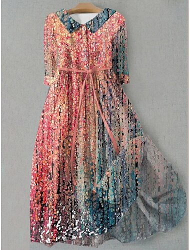  Femmes Robe Midi Robe trapèze Robe ajustée et évasée Occasionnel Quotidien Date Coupe régulière Graphique Géométrique Demi Manches Col de chemise Gris foncé Violet Orange Été Printemps