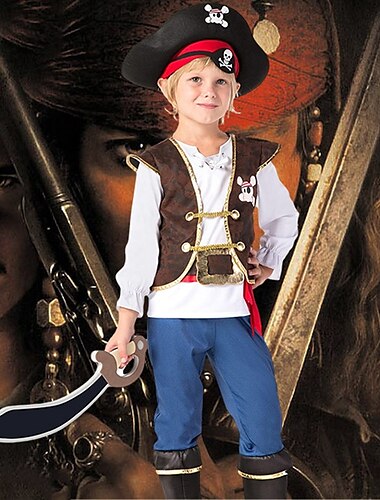  Pirates of the Caribbean Pirat Jack Sparrow Kläder Kostym Äventyrsfilm Cosplay Film-cosplay for Pojkar Barn Halloween Prestanda Pedagogisk klädsel Klädsel för skolevenemang