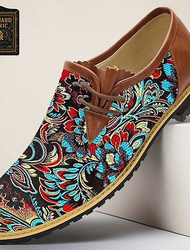  Chaussures à lacets jacquard colorées pour hommes – chaussures décontractées vintage artistiques et avant-gardistes pour les professionnels créatifs, les promenades urbaines, les festivals de bière bavarois et les événements sociaux décontractés