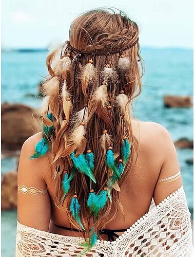  Boho-Federhaar-Stirnband für Damen – verstellbarer Festival-Kopfschmuck mit natürlichen Federn und Perlen für Strand, Partys und Outfits im Bohème-Stil