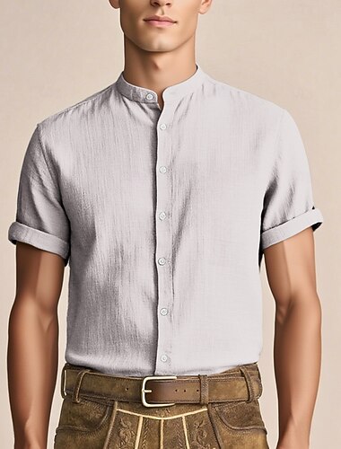  مهرجان أكتوبرفست الفرقة الياقة قميص كتان البافارية ألماني جبال الألب المراعي رجالي مناسب للحفلات مهرجان البيرة قماش النمط التقليدي