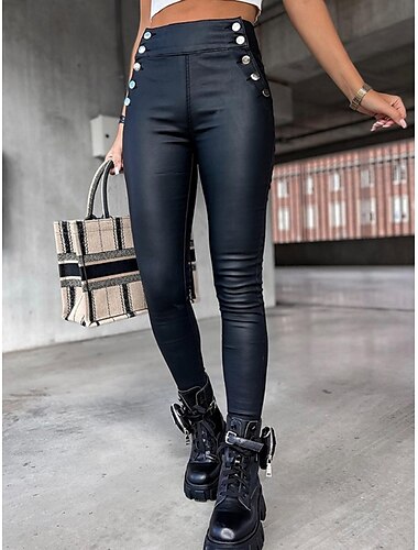  Damen Lederhosen Leggings Mode Streetwear Volle Länge Hohe Taille Einfach Bequem Weich Mikroelastisch Outdoor Straße Wein Schwarz Khaki Sommer Frühling Schmaler Schnitt