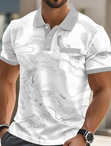  Herren Marmor Polo Kurzarm Polo-Shirts Hemden mit Kragen Business-Casual Outdoor Athleisure Alltagskleidung Knöpfe 3D-Druck Sommer Hellrosa Hellgrün Leicht Braun