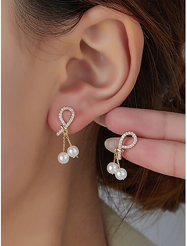  Damen-Ohrringe aus Kunstperlen mit Strass-Tropfendesign, eleganter goldener Hängerstil, geeignet für Pendeln, Büro, Hochzeit, Party und Abend