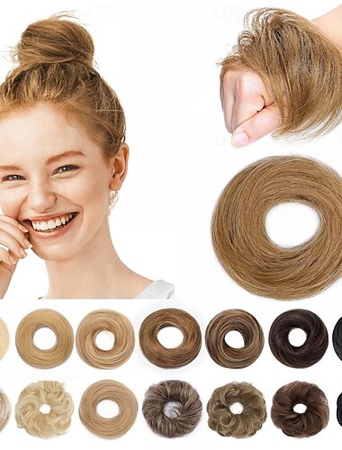 Extensiones de moño desordenado, coleteros naturales, ondulados, alisados, recogidos, moño tipo donut, para mujeres y niñas (n.° 12, castaño dorado)