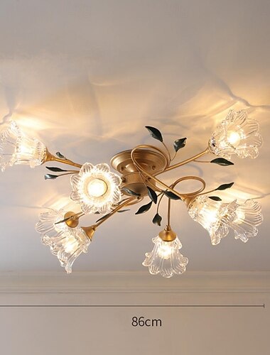  Plafondlamp met 6/8/10 lampen, vintage plafondlamp in de vorm van een tulp, gouden metalen tak met matte glazen kappen voor woonkamer en slaapkamer