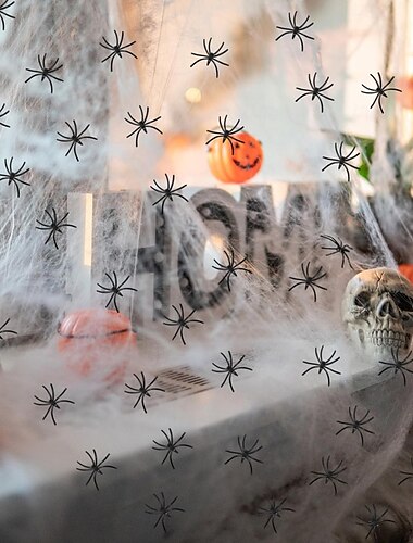  Décorations de toiles d'araignées d'Halloween avec de fausses araignées supplémentaires, toiles d'araignées super extensibles pour la décoration d'Halloween intérieure et extérieure