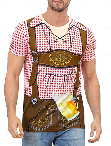  Oktoberfest Lederhosen-Print T-Shirt Bayerisch München Deutsch Grafik Für Herren Erwachsene Karneval Oktoberfestbier 3D-Druck Party Alltagstauglich