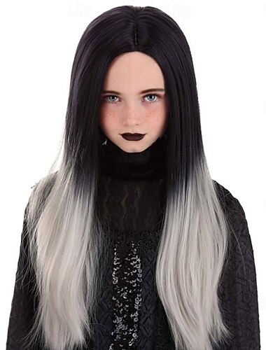  Schwarze und graue Ombre-Perücke für Kinder, Halloween, Cosplay, Partyperücken