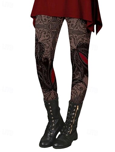  Damen Stoffhosen Leggings Streetwear Lässig Volle Länge Natürliche Taille Blume Elastischer Bund Druck Bequem Außenbereich Outdoor Ferien Wochenende Dunkelgrau Kamel Aprikose Schwarz Herbst Normale