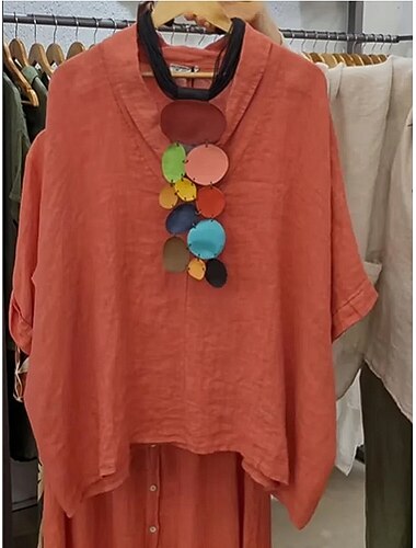  Damen Bluse Einfarbig Elegant Lässig Halbarm V Ausschnitt Normale Oberteile Täglich Ferien Schwarz Weiß Gelb Marineblau Orange Sommer Herbst