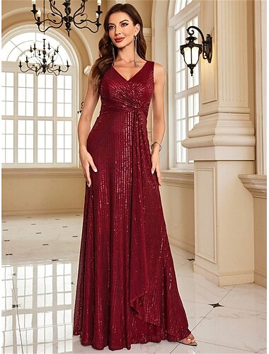  A-Linie Quinceanera-Kleider Elegant Kleid Formell Hochzeit Asymmetrisch Ärmellos V Ausschnitt Polyester mit Paillette 2025