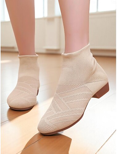  Beige Strick-Tanzstiefel für Damen, atmungsaktive, elastische Jazzschuhe im Socken-Stil für Training und Bühnenauftritte