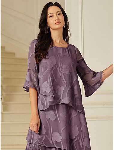  Damen Spitzenbluse Bluse Elegante Oberteile Chiffon Tops Einfarbig Blumen Blume Elegant Stilvoll Dreiviertelarm Glockenärmel U-Boot-Ausschnitt Normale Oberteile Hochzeitsgast Arbeit Täglich