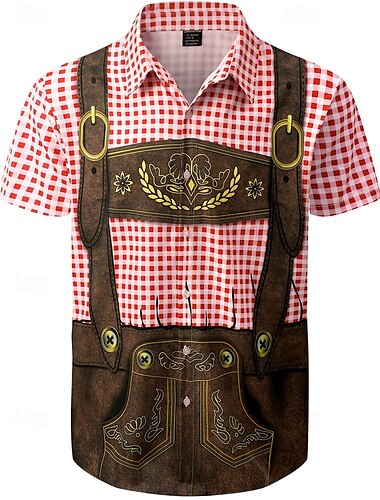  Oktoberfest Stampa di Lederhosen Camicie hawaiane Camicia Aloha bavarese Monaco Tedesco Grafico Per Per uomo Adulti Carnevale Birra Oktoberfest Stampa 3D Vacanza Feste