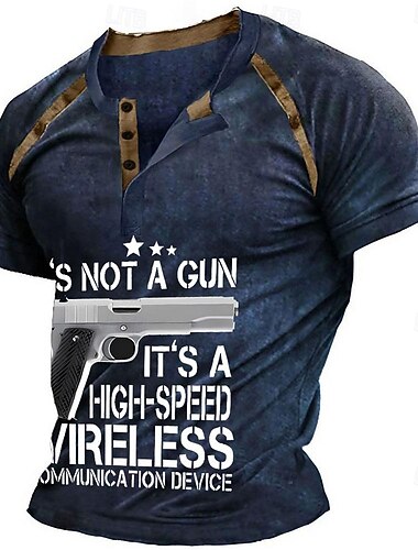  T-shirt graphique drôle pour homme à manches courtes avec design d'arme et texte de jeu de mots  'Pas une arme dispositif de communication sans fil à haute vitesse'