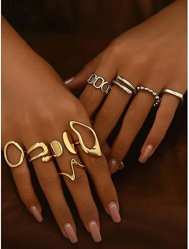  Ensemble de bagues géométriques tendance en or et argent pour femmes – bijoux tendance empilables pour un usage décontracté, festif et quotidien