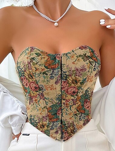  Retro Vintage Mittelalterlich Renaissance Korsett Weste Bustier Ren Faire Blumen Jacquard Damen Keltisch Fantasie Halloween Karneval Party Alltagstauglich LARP Erwachsene Korsett