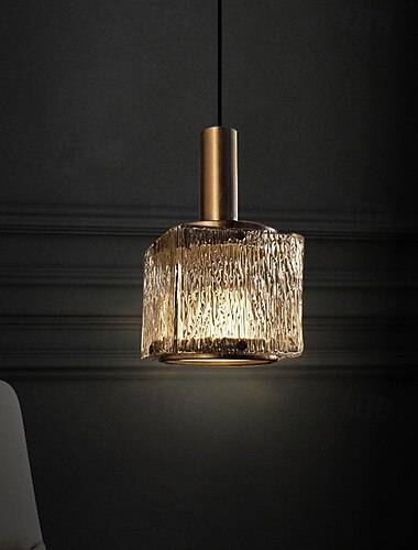  Noordse gestreepte glazen lampenkap hanglamp messing lampenkop messing lampenkop enkele kop hanglampen met postmoderne stijl restaurant woonkamer catwalk koperen kroonluchter