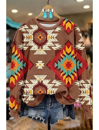  Damen Pullover Sweatshirt Blumen Grafik Warm Vintage Gotische Lolita Langarm Rundhalsausschnitt Normale Oberteile Straße Alltagskleidung Lässig Druck Hellrosa Rote Braun Grün Beige Frühling Herbst