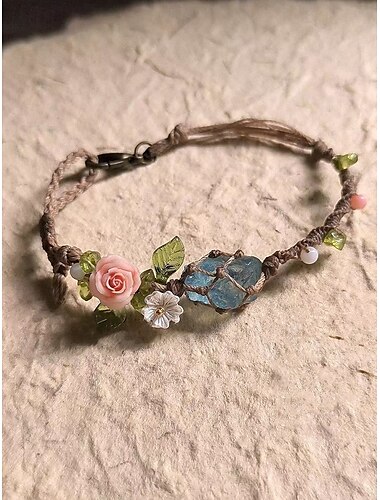  Women's Handmade Floral Gemstone Bracelet – Natural Crystal Beads, Adjustable Boho Style, Ideal for Casual Wear, Gifts and Nature-Inspired Outfits
