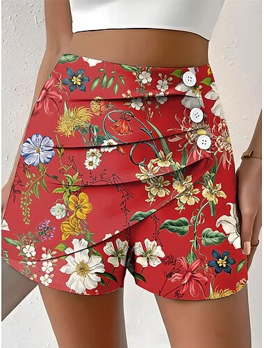  Damen Chinos Shorts Urlaub Vintage Ethno-Stil Kurz Hohe Taille Blumen Grafik Plissiert Mikroelastisch Formell Urlaub Straße Weiß Gelb Rosa Rote Sommer Frühling Normale Passform