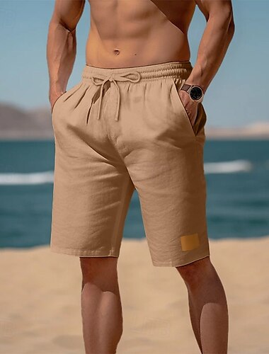  Herren Shorts Leinenshorts Sommershorts Strandshorts Kordelzug Elastischer Bund Gerader Schnitt Einfarbig Komfort Atmungsaktiv Knielang Outdoor Täglich Ferien Urlaub Mode Cachi scuro Schwarz