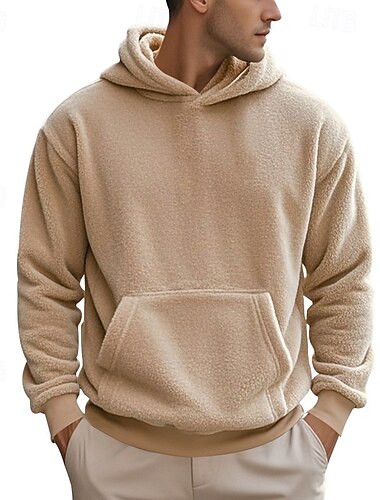  Herren Kapuzensweatshirt Pullover Kapuzensweatshirt Fleece Kapuzensweatshirt Schwarz Blau Braun Khaki Grau Mit Kapuze Einfach Tasche Fronttasche Lässig Täglich Ferien Streetwear Lässig Flauschig