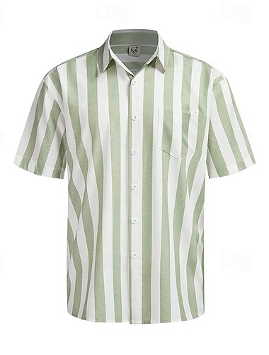  Herren Hemd Sommerhemd Freizeithemd Strandhemd Knopfhemd Hellgrün Blau Grün Grau Kurzarm Streifen Revers Urlaub Hawaiianisch Bekleidung Polyester Mode Lässig Bequem