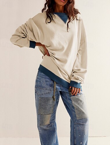  Mujer Parte superior de la pista Pull-over Retazos Manga Larga Camiseta Ropa Deportiva Otoño Mantiene abrigado Resistente al Viento Tenis Golf Corriendo Ropa de deporte Ropa de Deporte Bloque de color