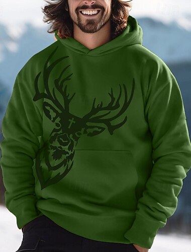 Herren Hirsch Kapuzenpullover Langarm Sweatshirts Oktoberfest Vintage Retro Festival Herbst-Winter Rot Braun Grün Kleidung Designer Grafikdruck Normal S M L Größen verfügbar