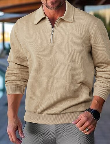  Homens Moletom Estacionar Moletom com zíper Azul Marinha Cáqui Cinzento Colarinho polo Geométrica Desportos e Ar livre Casual Diário Roupa de rua Casual Esportivo Primavera Outono Roupa Moletons